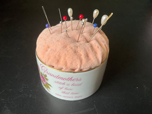 Pretty pincushion Grandmother Grandparents Remembrance by wWA Designers Collection fine porcelain collectible sewing notion