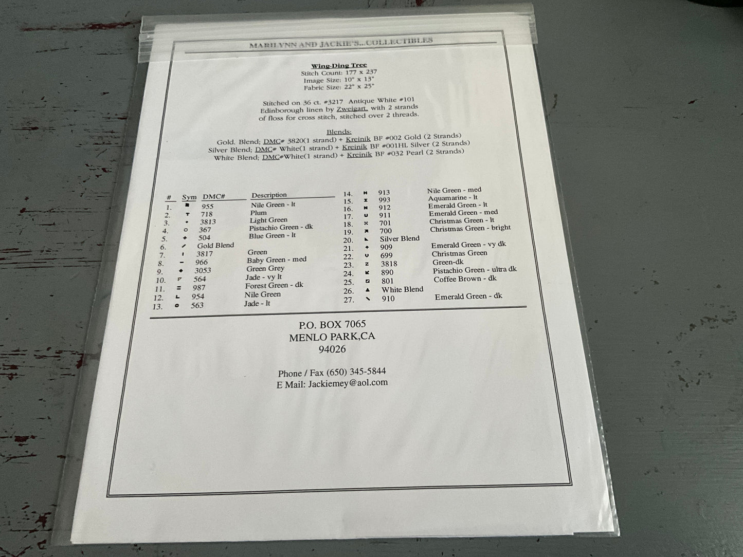 Marilyn and Jackie’s…Collectibles Wing-Ding Tree counted cross stitch chart