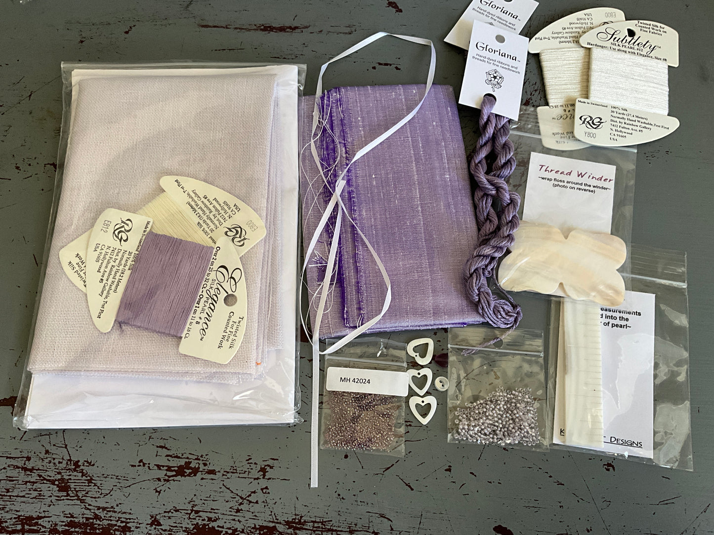 Cindy Valentine Lavendula: Prework kit complete with Gloriana threads & embellishments see pictures for details
