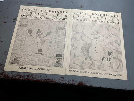 Curtis Boehringer Snowman Square January & March set of 2 counted cross stitch charts