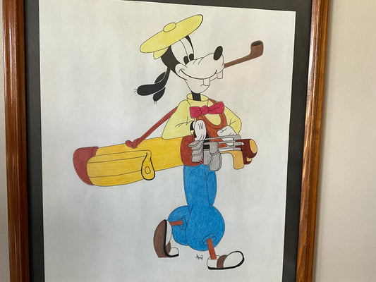 Disneys Goofy Golfer signed print in frame