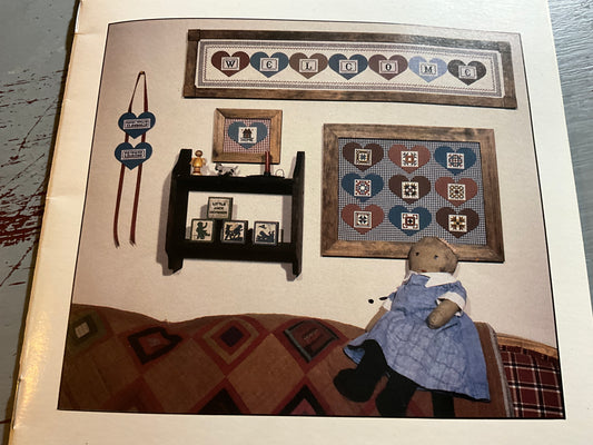 Laura J. Conley I Love Country Hearts by Folk Heart Designs vintage 1985 cross stitch designs with heart cutout embellishment pack