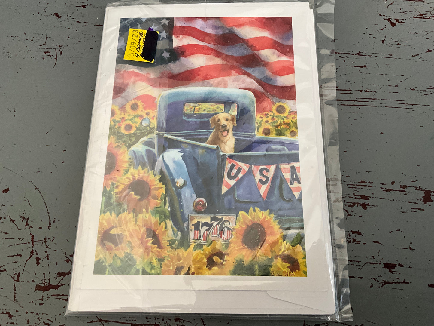 American sprit greeting cards set of 2 pickup truck & children