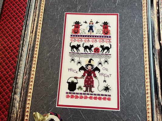 Just Nan Batty Hattie & Boo counted cross stitch charts chart with spider bead embellishment