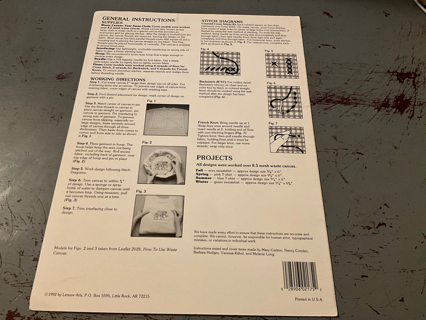 Leisure Arts For Each Season in waste canvas Leaflet 2175 counted cross stitch chart