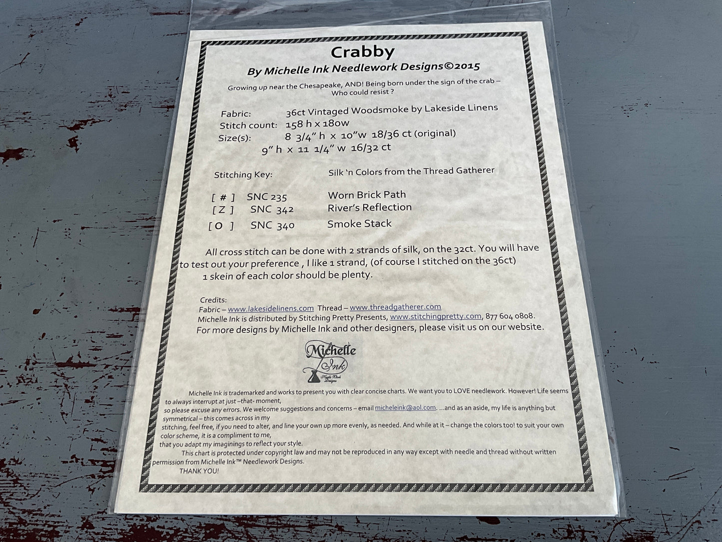 Michelle Ink Needlework Design Crabby cross stitch chart