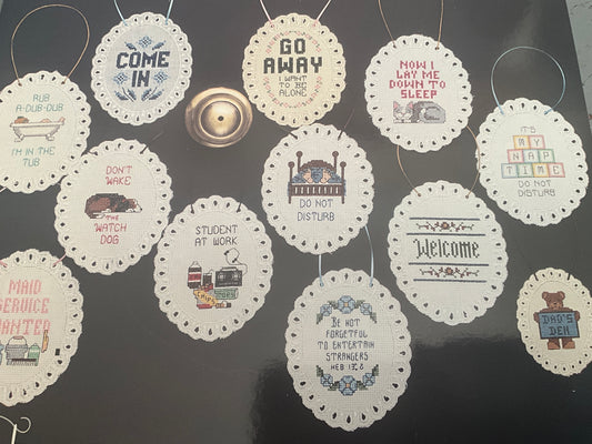 Jeanette Crews Designs One Nighters 12 DoorSigns #415 counted cross stitch chart