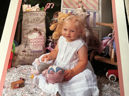 Shepherd’s Bush Mary’s Stocking cross stitch chart with natural linen fabric 18”x24” and embellishments pack included!