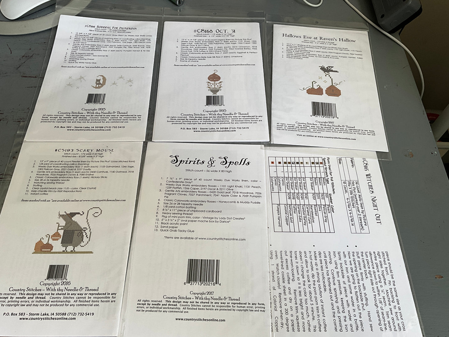 Brenda Gervais Halloween set of 6 counted cross stitch charts Country Stitches-With thy Needle & Thread see pictures & description