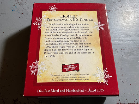 Hallmark Lionel Pennsylvania B6 Tender 2005 Keepsake Ornament QXI6122