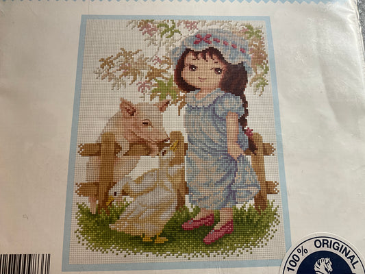 DMC PINN Girl with Farm Animals cross stitch kit