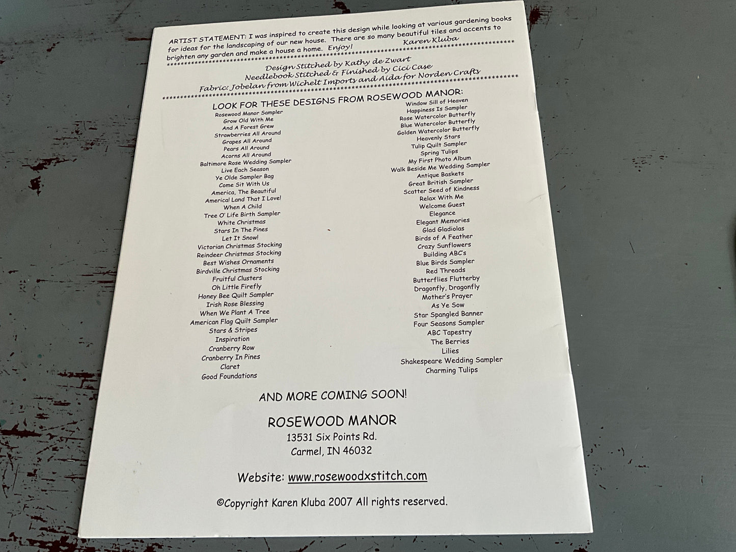 Rosewood Manor Garden Tiles cross stitch chart