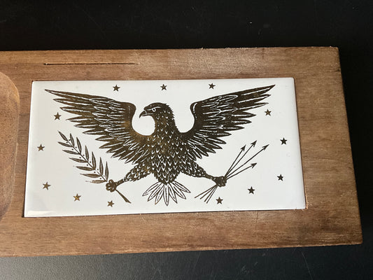 Eagle tile wooden cheese tray/valet by Rea Cor Woodcraft great keepsake trinket change catcher