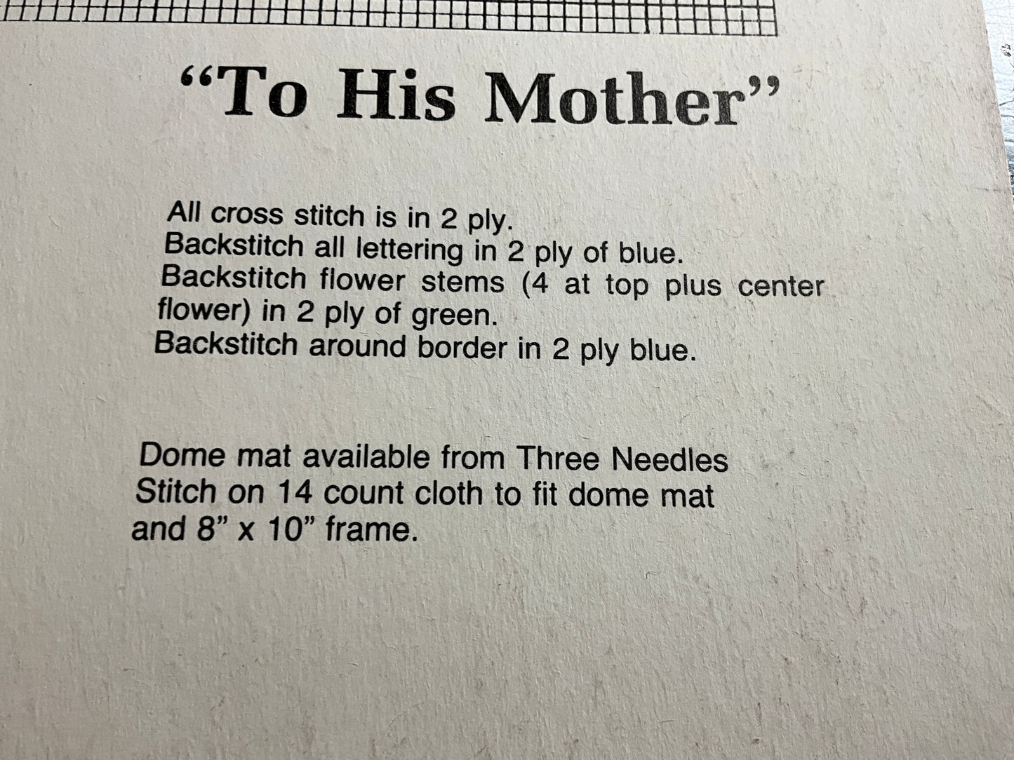 Three Needles ‘To His Mother” 039 counted cross stitch chart
