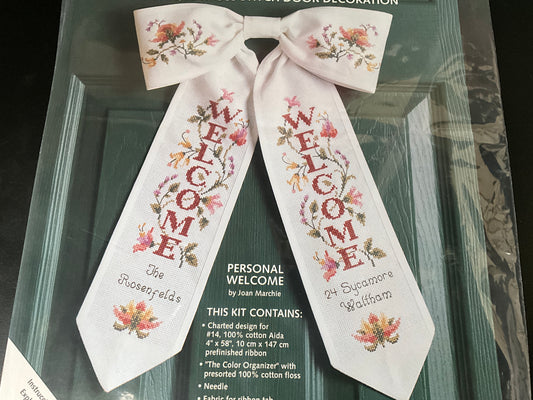 Bow Ties Personal Welcome cross stitch completed project with chart 08117