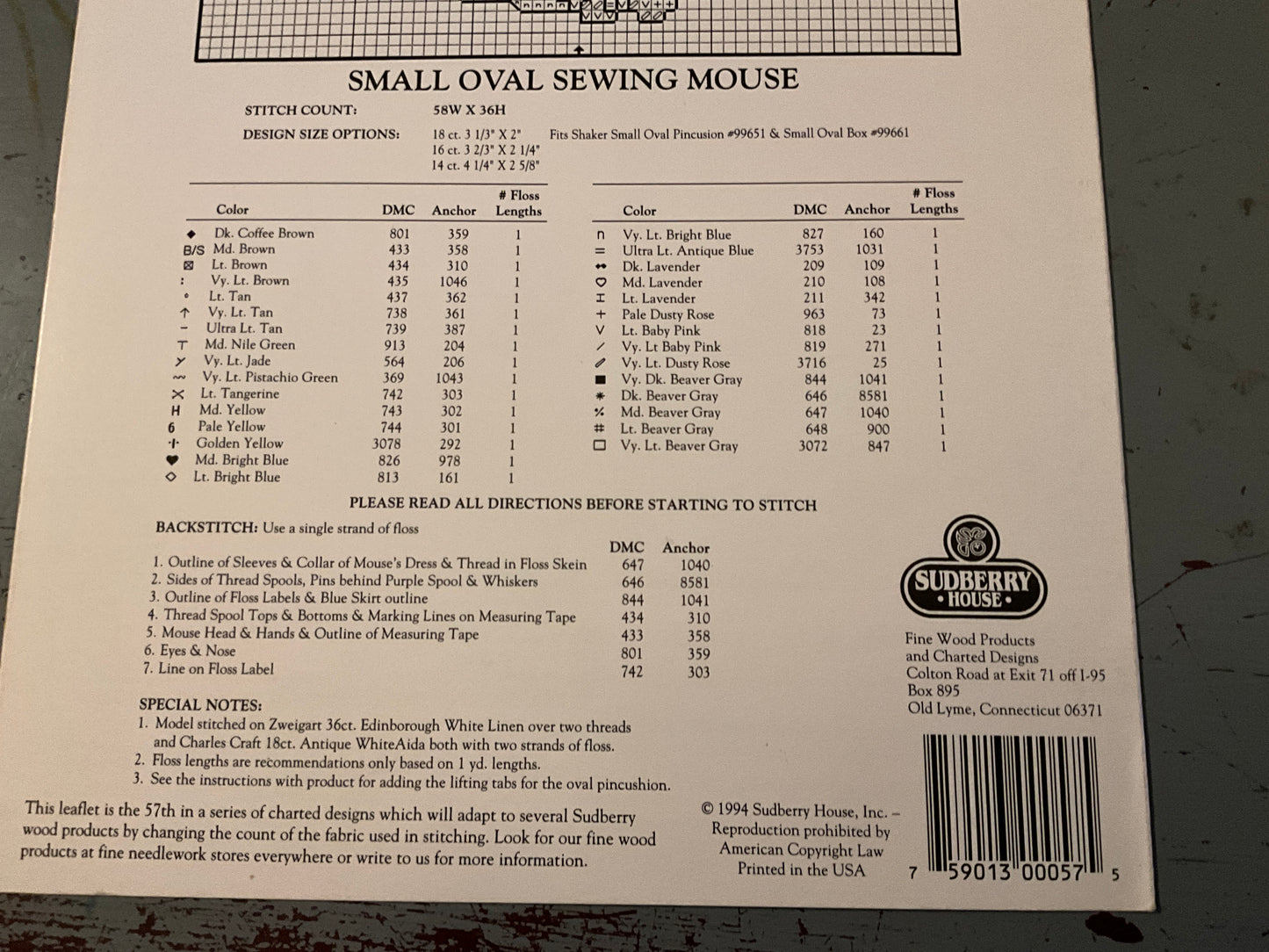 Stitch with Sudberry Sewing Mice II Leaflet 57 by Donna Vermillion counted cross stitch chart