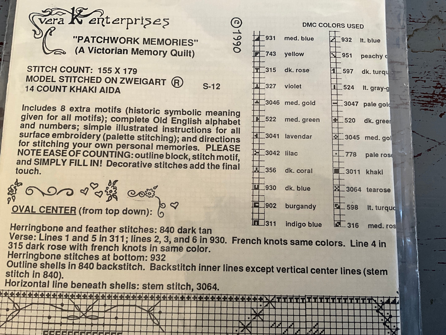 Vera K Design Studio Patchwork Memories A 9Victorian Memory Quilt) counted cross stitch chart