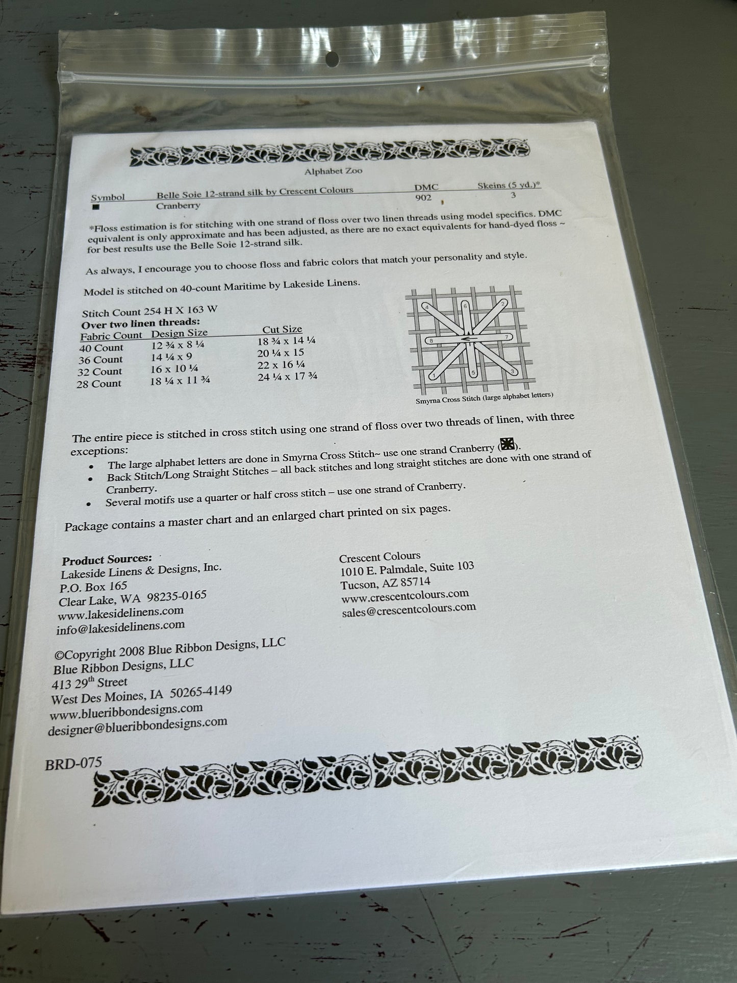 Blue Ribbon Designs Alphabet Zoo cross stitcgh chart