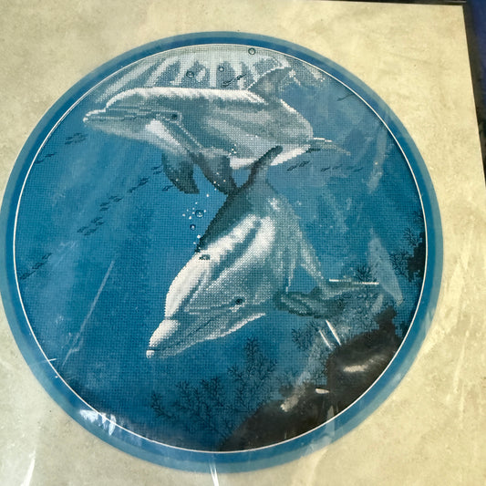 candamar Designs Friends Picture 51061 cross stitch kit on 14 count Williamsburg Blue AIDA