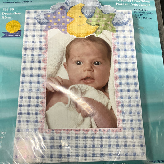 Janlynn Peek A Boo Dreamtime 36-30 counted vintage 1991 cross stitch picture frame kit*