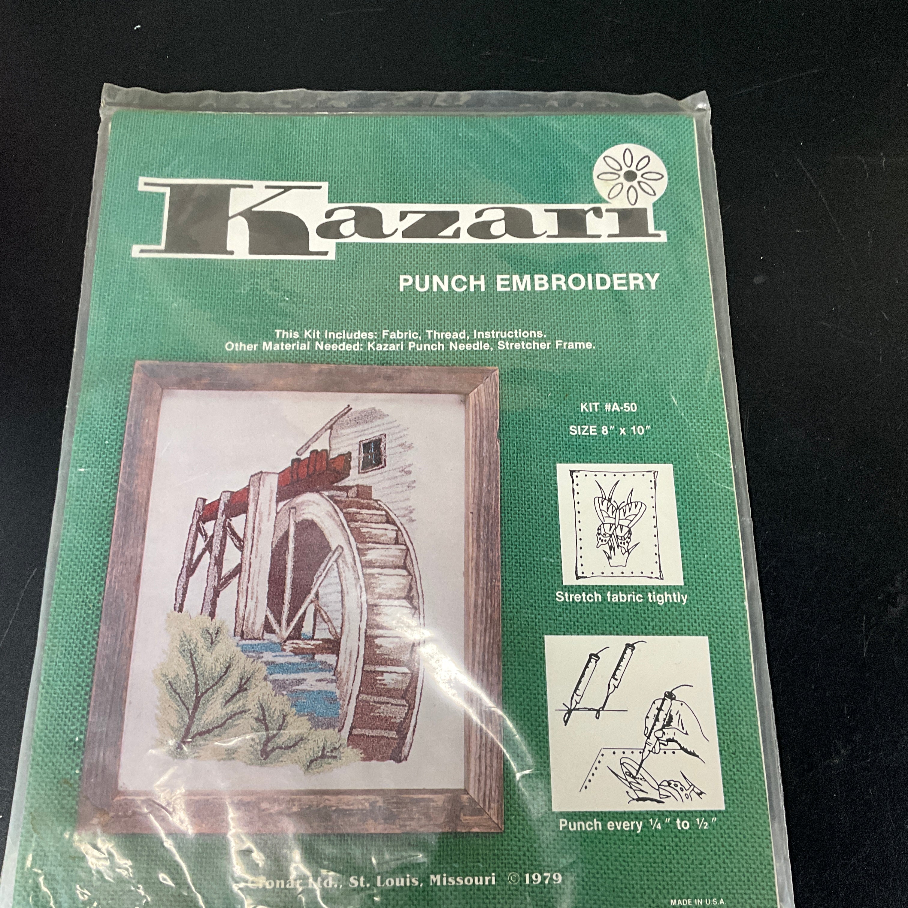 Kazari Water Wheel #A-59 vintage 1979 punch embroidery kit* 8 by 10 inches