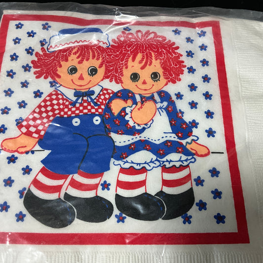 Hallmark Raggedy Ann & Andy style dolls printed on vintage package of 15 luncheon napkins