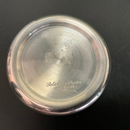 Sensational Salisbury Pewter paperweight with etched American Flag under crystal clear glass vintage collectible desktop accessory