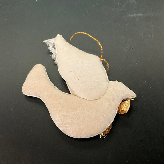 Fancy fabric & lace Dove Of Peace with golden bow holiday ornament