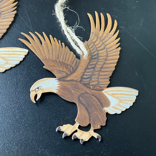 Majestic metal Eagles set of 2 intricately cut out and painted ornaments