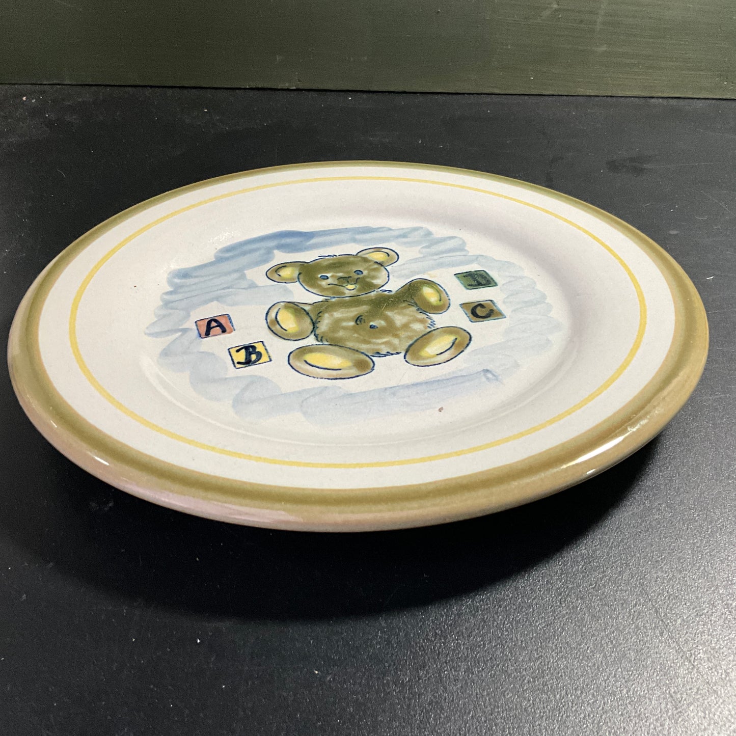 Lovely Louisville Stoneware Teddy Bear & ABCD Blocks collectible childs decorative plate