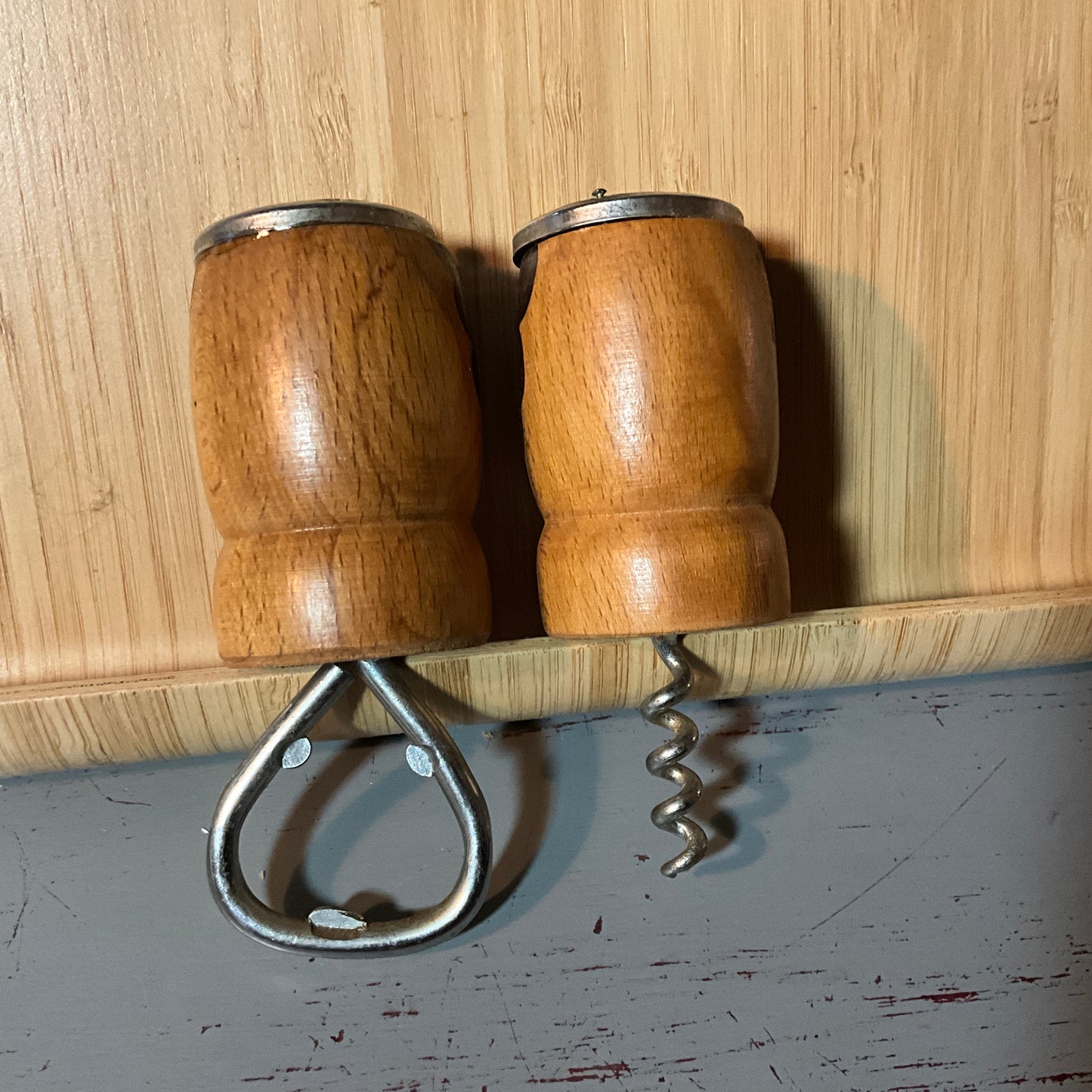 New York City souvenir wooden salt & pepper shaker bottle opener and corkscrew vintage kitchen collectible