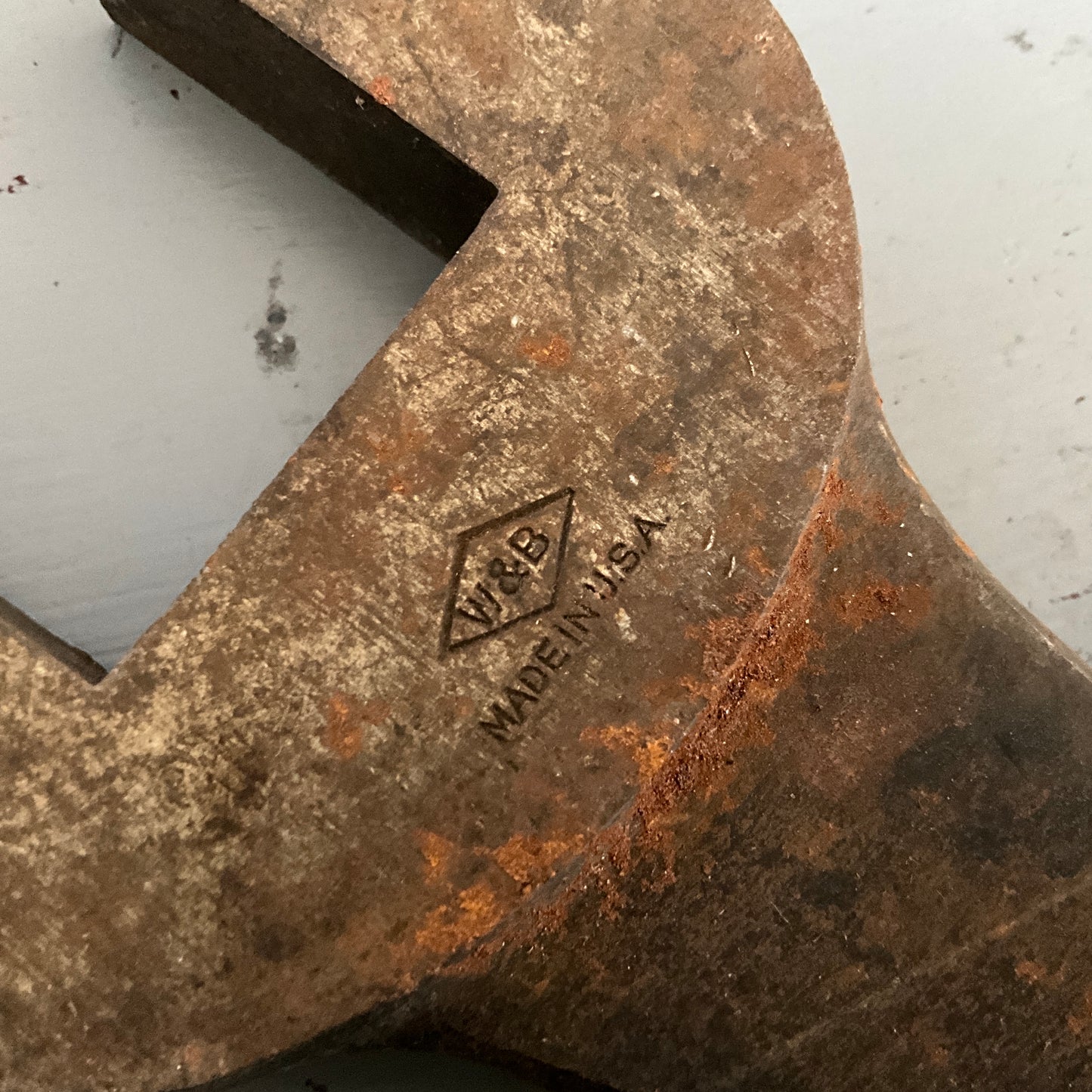 W & B Heavy Railroad Train Engine Industrial S Curved forged steel 1 1/2 x 1 inch 12 inch long over 1/2 inch thick vintage open ended double spanner wrench