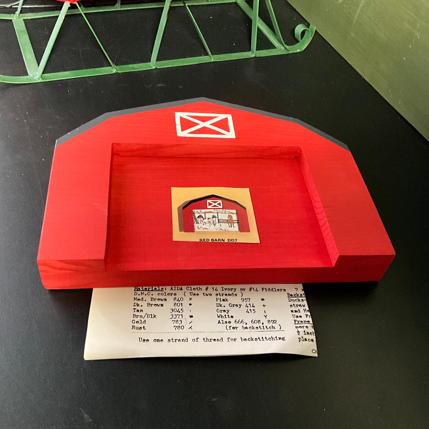 Little red barn vintage 1982 painted wooden cutout frame with farm animal chart*