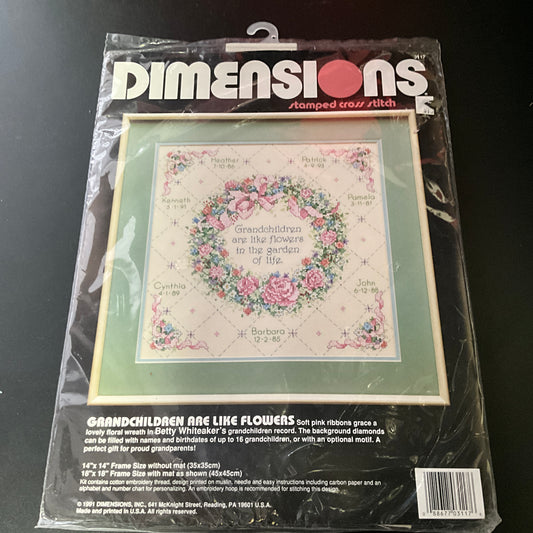 Dimensions Grandchildren Are Like Flowers 3117 vintage 1991 stamped cross stitch kit*