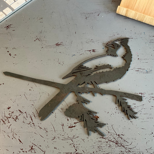 Sensational steel Cardinal On A Tree Branch lazer cut out wall hanging