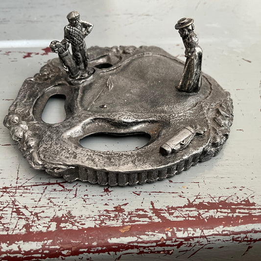 Victorian Lady and Gentleman Golfers on a putting green pewter collectible miniature figurine