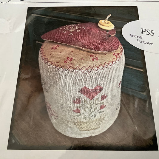 Delaney Woods Treasures Be Mine Pinkeep Drum Original Deigns by Theresa L. Meloon cross stitch chart Retreat Exclusive!