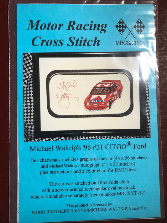 Number 21, Michael Waltrip's, '96 , Citgo, Ford, Vintage Motor Racing Cross Stitch Chart