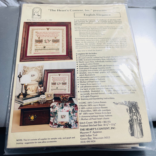 The Heart's Content, English Elegance, Vintage 1992, Cross Stitch Kit, See Description*