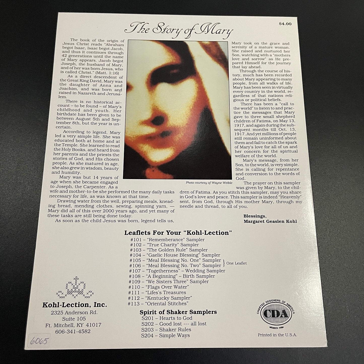 Kohl-Lection Mary's Sampler Vintage 1993 Counted Cross Stitch Chart