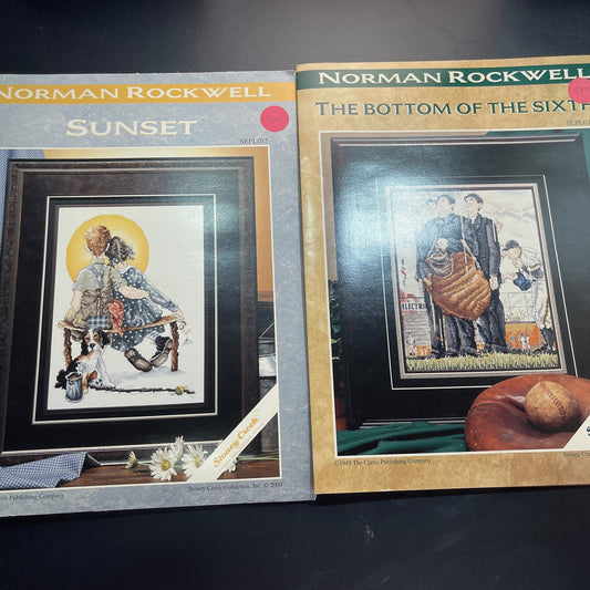 Stoney Creek Norman Rockwell choice of Sunset or The Bottom of the Sixth vintage counted cross stitch charts see pictures and variations*