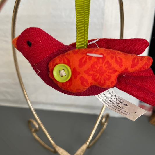 Starbucks Ravishing Red Bird with Buttoned On Wings Plush Christmas Ornament