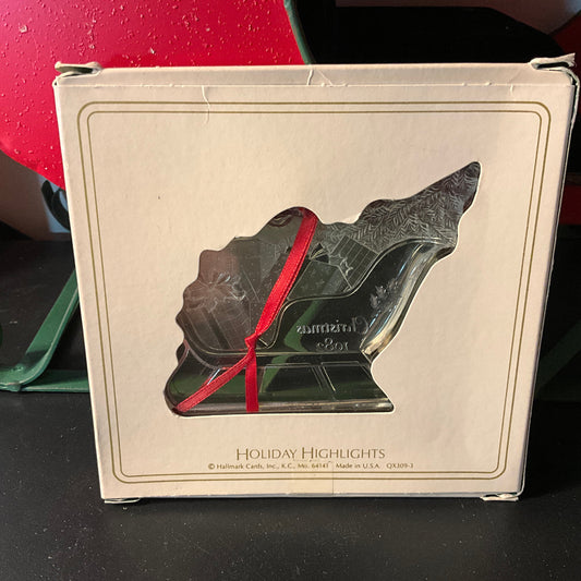 Hallmark Christmas Sleigh Dated 1982 Keepsake Acrylic ornament QX3093
