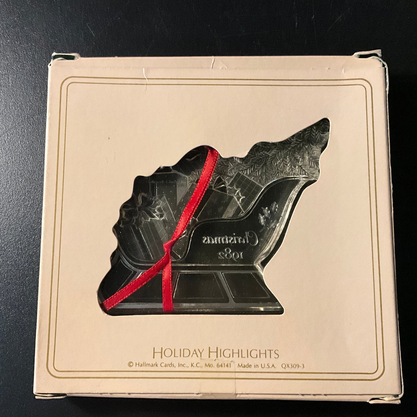Hallmark Christmas Sleigh Dated 1982 Keepsake Acrylic ornament QX3093