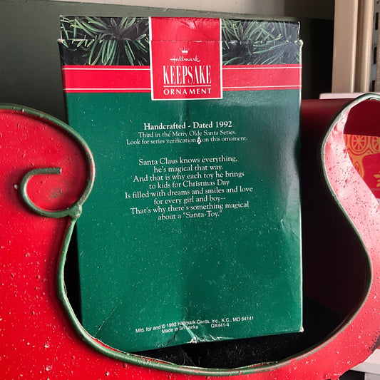 Hallmark Merry Olde Santa #3 Santa with Horn & Bear Dated 1992 Keepsake ornament QX441-4