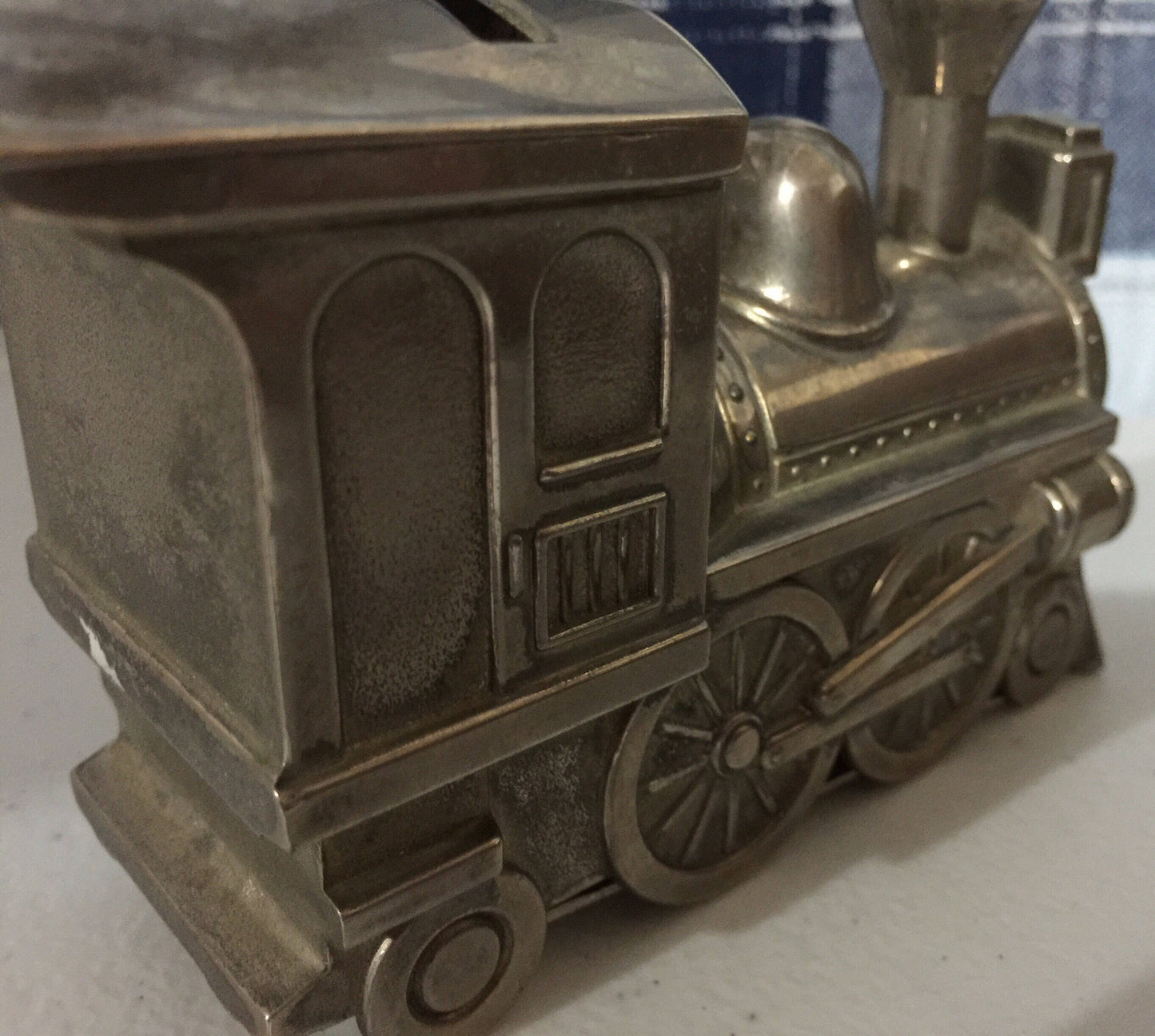 Steam locomotive, Vintage Collectible, metal silver tone bank