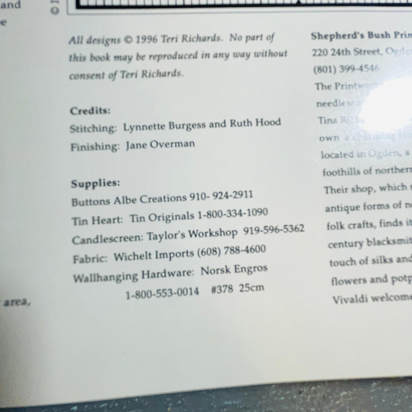 Shepherd's Bush Spring Folio, Vintage 1996, Counted Cross Stitch Chart