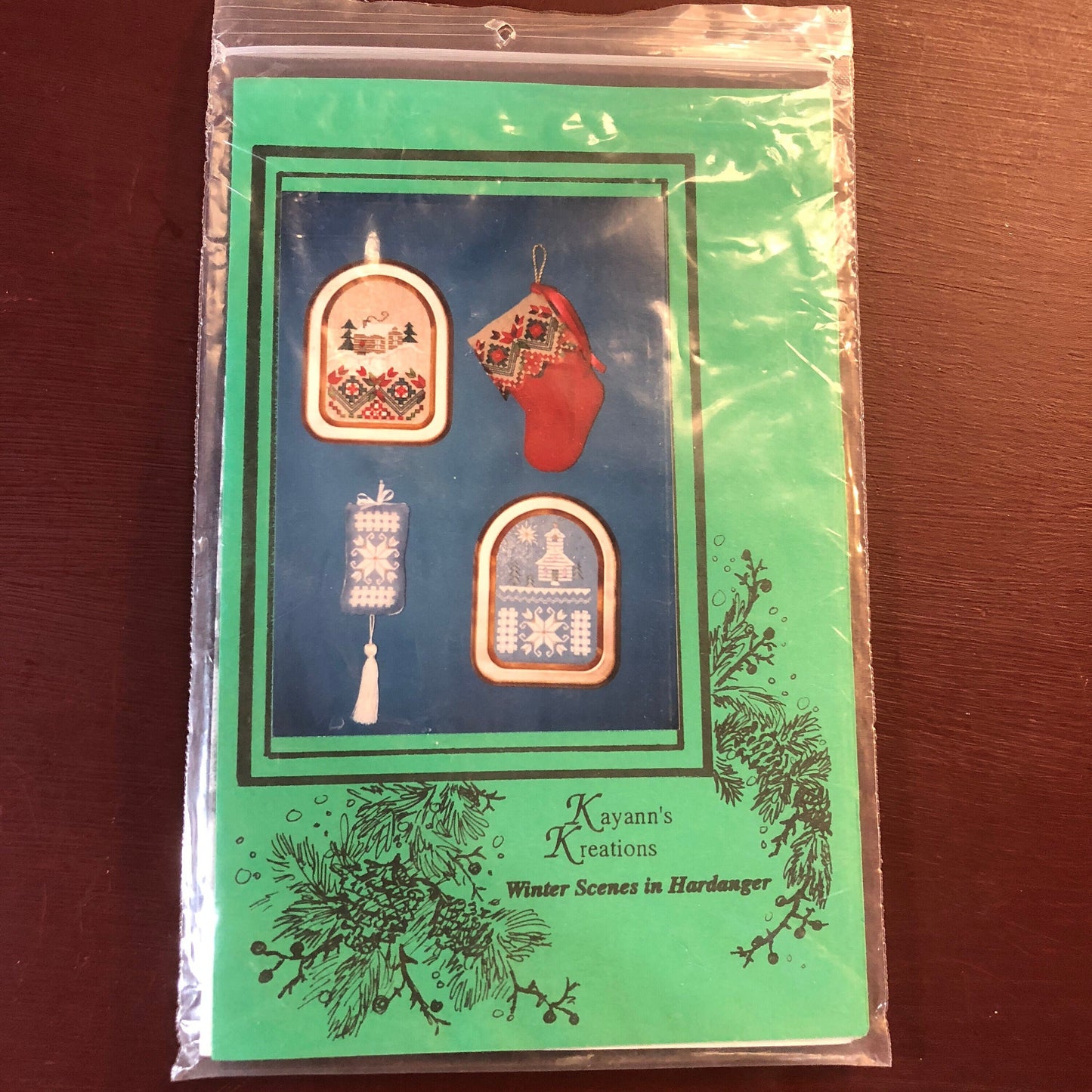 Kayann's Kreations, Winter Scenes in Hardinger, Vintage 1993, Counted Cross Stitch Patterns, Piece of Blue Fabric Included