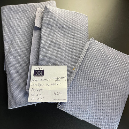 Wichelt AIDA 14 Count Lark Spur Discontinued Color Cross Stitch Fabric 26 by 17, 18 by 10, and 14 by 13 inch Pieces Included