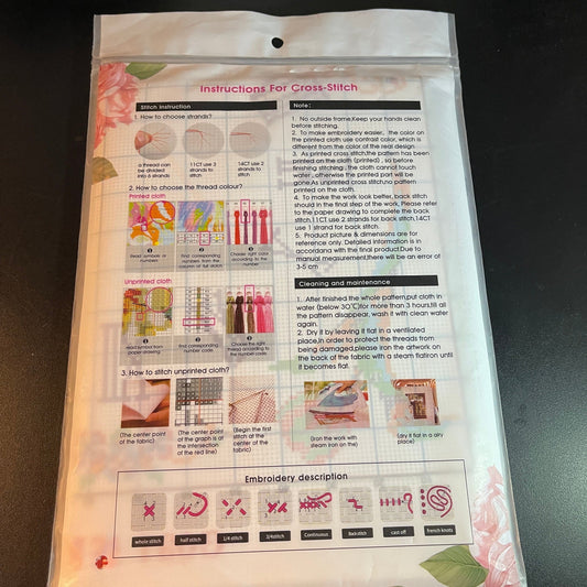 Maydear Flower Basket Clock G031 pre-printed fabric thread & needle cross stitch kit